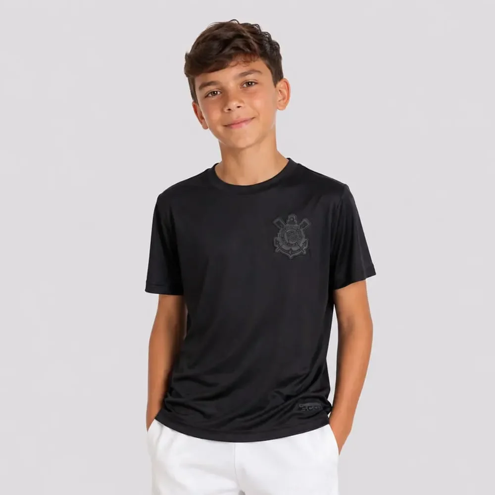 Camiseta Corinthians Coimbra Brasão Bordado Infantil Preto