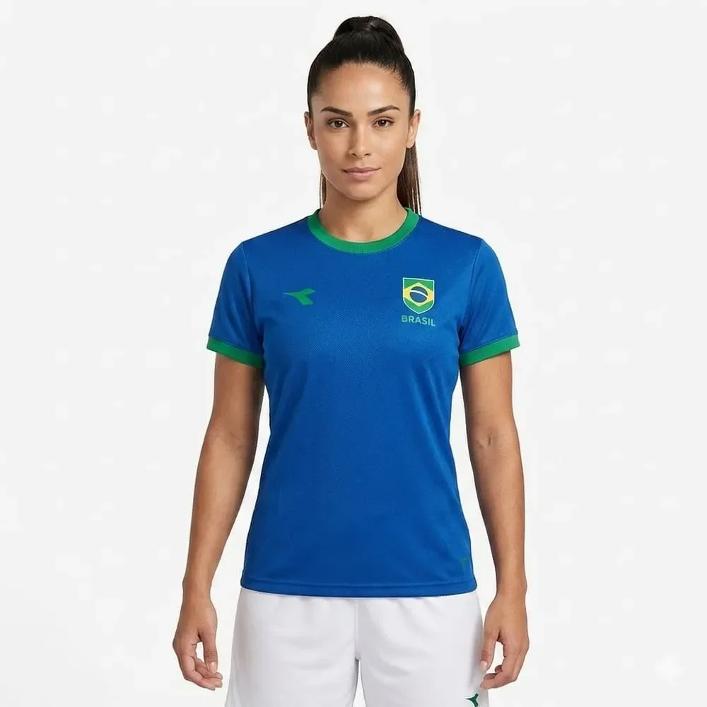 Camiseta Brasil Diadora Campione Escudo Feminina Azul