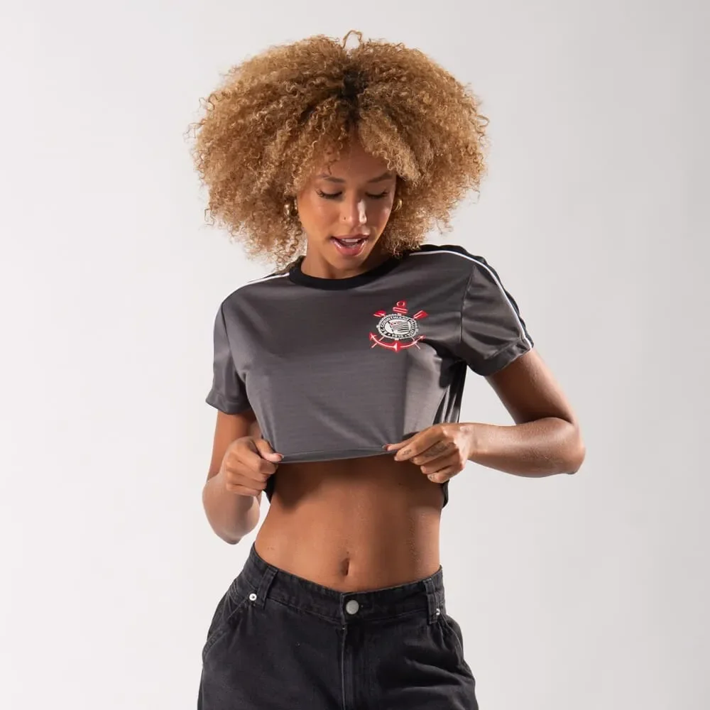 Camiseta Corinthians Mito Cropped Feminina Chumbo