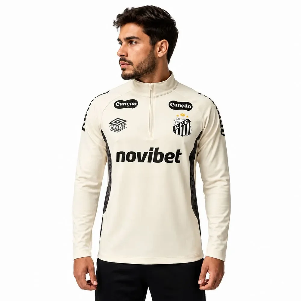Blusa Santos Treino Umbro 2026 C/Patrocínio Off White/Preto