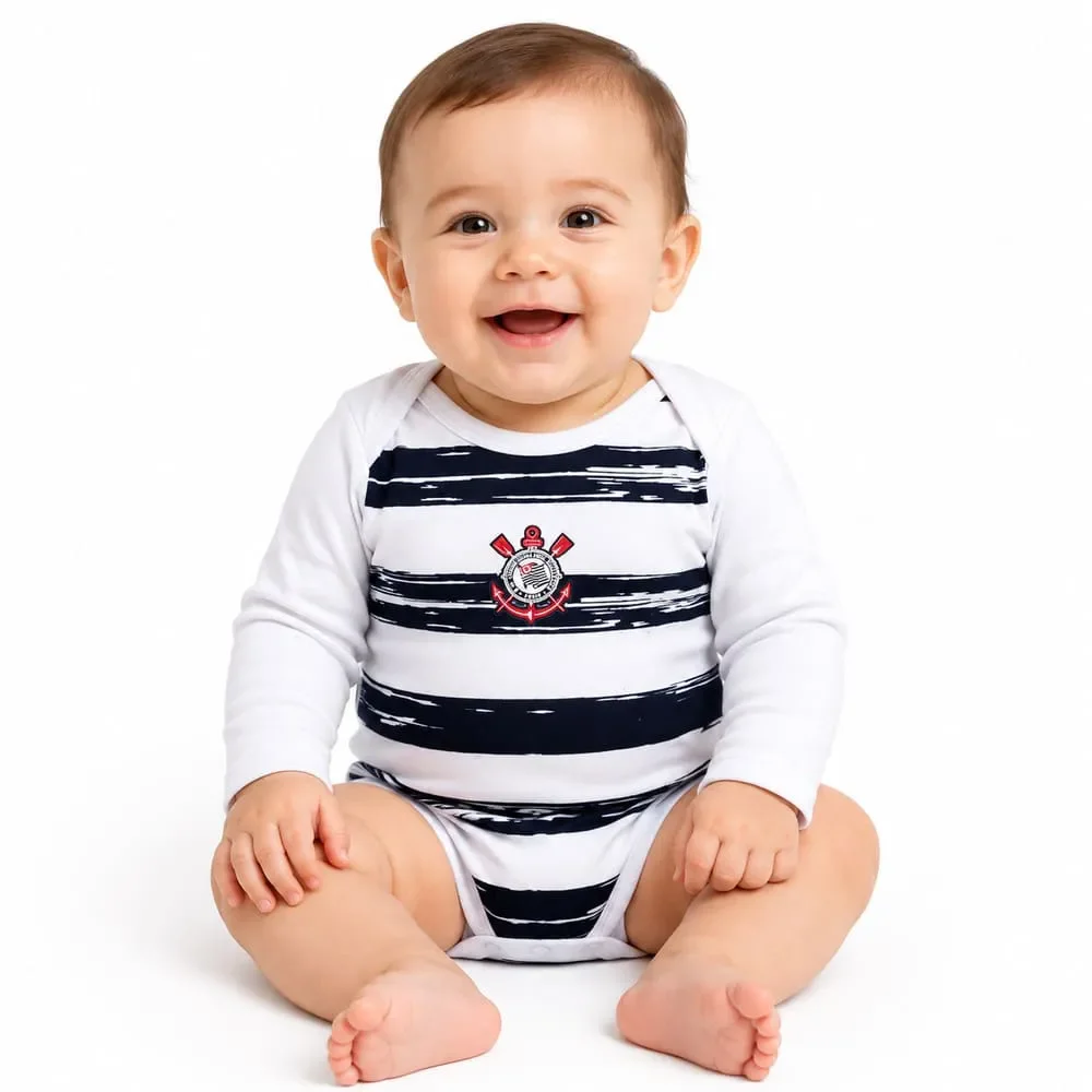 Body Corinthians Revedor Listras Horizontais ML Branco