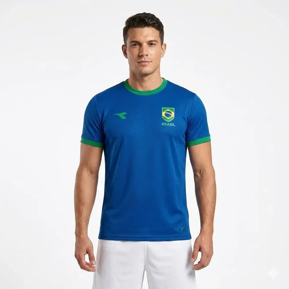 Camiseta Brasil Diadora Campione Escudo Azul