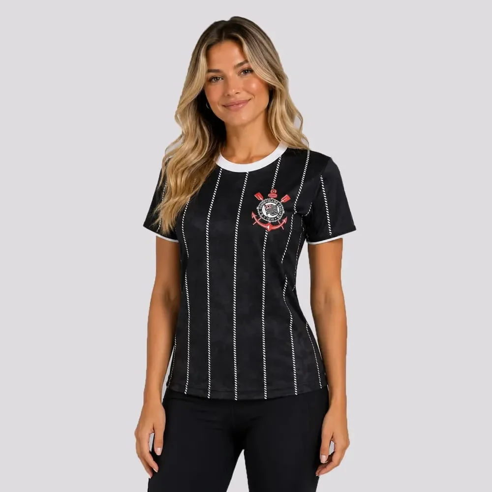 Camiseta Corinthians Corinto Feminina Preto/Branco