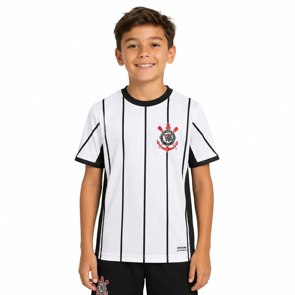 Camiseta Corinthians Coimbra Recorte Lateral Infantil Branco/Preto