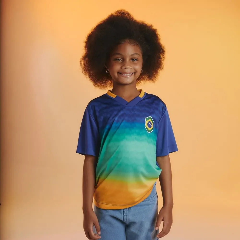 Camiseta Brasil Samba Infantil Amarela/Azul