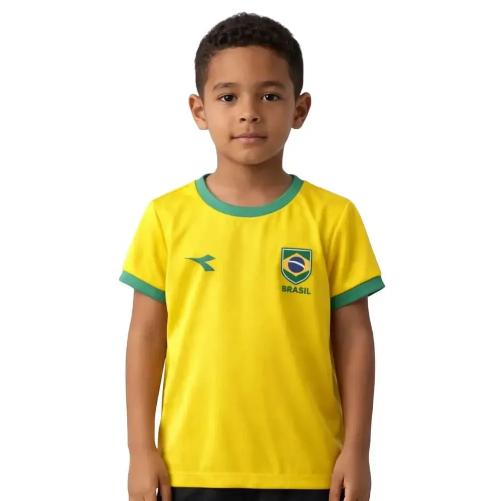 Camiseta Brasil Diadora Campione Escudo Infantil Amarelo